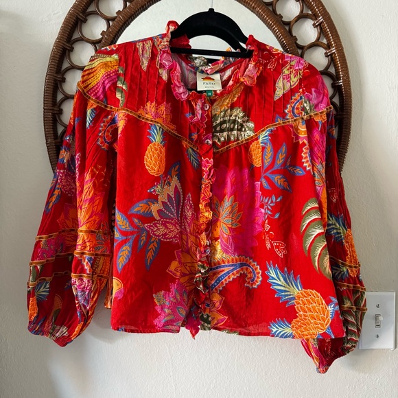FARM Rio Tops - FARM Rio Red Floral Blouse with Pineapple Print size XS